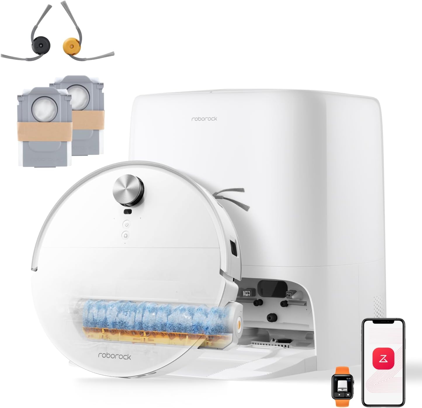 Aspirateur robot avec serpillière à rouleau Roborock Qrevo Edge 2 Flow, avec système autonettoyant pressurisé SpiraFlow 2.0